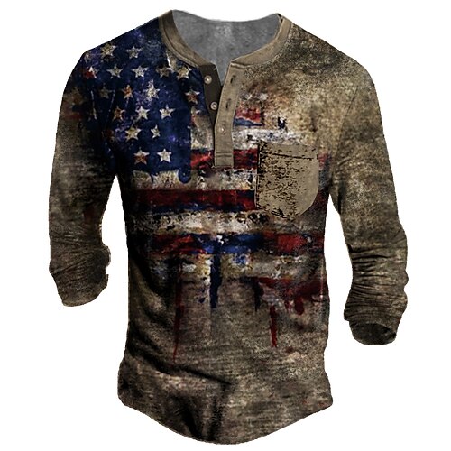 

Men's Henley Shirt Tee T shirt Tee 3D Print Graphic Patterned National Flag Plus Size Henley Daily Sports Button-Down Print Long Sleeve Tops Designer Basic Casual Classic Brown