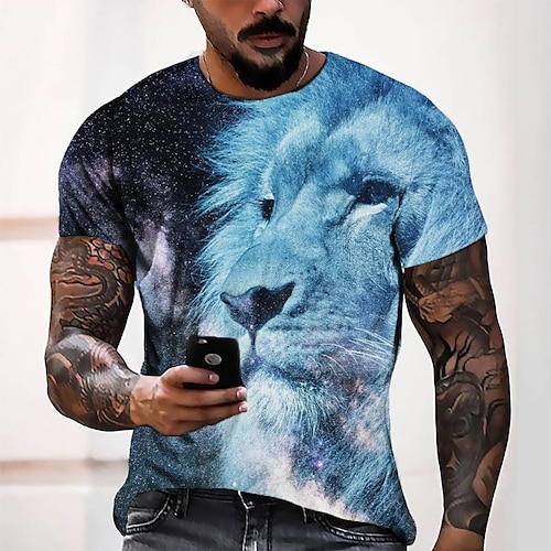 

Men's Tee T shirt Tee 3D Print Graphic Round Neck Casual Daily 3D Print Short Sleeve Tops Designer Fashion Cool Comfortable Green Blue Orange / Summer