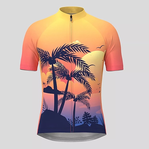 

21Grams Men's Cycling Jersey Short Sleeve Bike Top with 3 Rear Pockets Mountain Bike MTB Road Bike Cycling Breathable Quick Dry Moisture Wicking Reflective Strips Orange Palm Tree Polyester Spandex