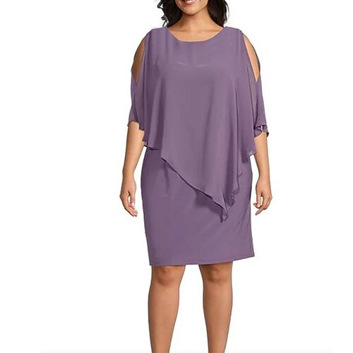

Women's Plus Size Holiday Dress Solid Color Crew Neck Half Sleeve Spring Fall Work Casual Sexy Knee Length Dress Daily Holiday Dress / Loose Fit