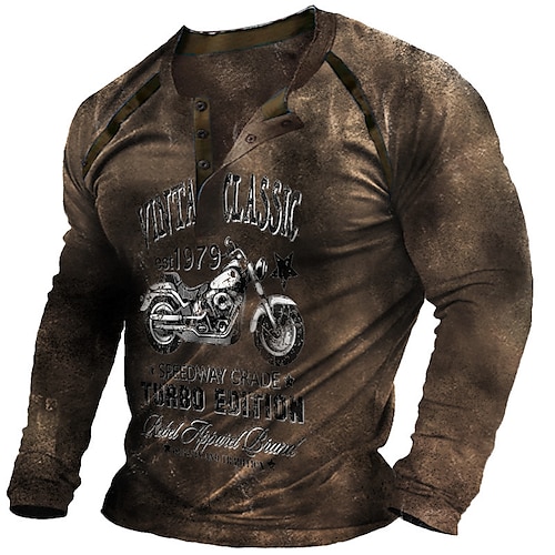 

Herre Henley-skjorte T-shirt Raglan T-shirt Grafisk Motorcykel Henley Sort Mørkegrå Kaffe 3D-udskrivning Gade Afslappet Langærmet Knap ned Trykt mønster Tøj Basale Mode Designer Klassisk