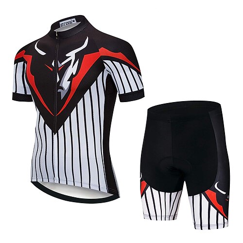 

21Grams Men's Cycling Jersey with Shorts Short Sleeve Mountain Bike MTB Road Bike Cycling Black Red Stripes Bike Clothing Suit 3D Pad Breathable Quick Dry Moisture Wicking Back Pocket Polyester