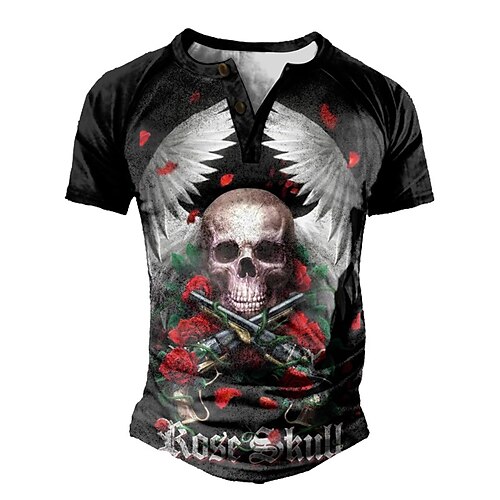 

Men's Henley Shirt Tee T shirt Tee 3D Print Graphic Patterned Color Block Skull Plus Size Henley Daily Sports Patchwork Button-Down Short Sleeve Tops Designer Basic Casual Classic Black / Summer