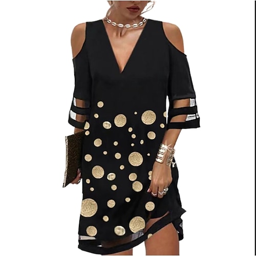 

Women's Casual Dress Sheath Dress Mini Dress Black Yellow White 3/4 Length Sleeve Polka Dot Lace Fall Spring Autumn V Neck Weekend Loose Fit S M L XL XXL 3XL