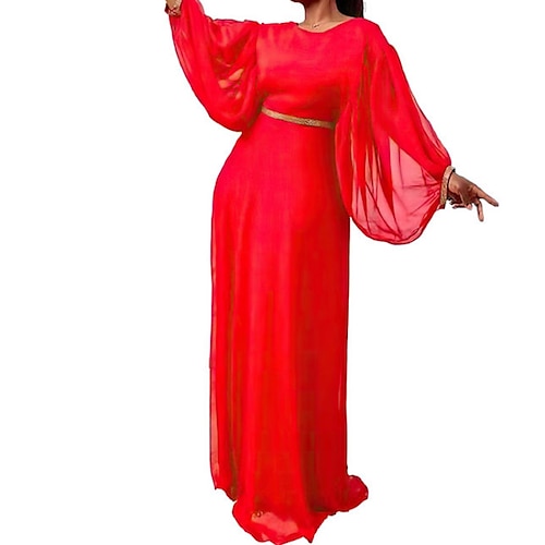 

Women's Plus Size Party Dress Solid Color Crew Neck Lantern Sleeve Long Sleeve Fall Spring Prom Dress Maxi long Dress Party Date Dress