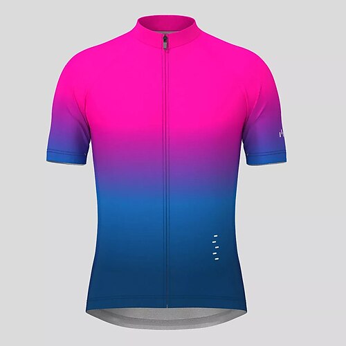 

21Grams Men's Cycling Jersey Short Sleeve Bike Top with 3 Rear Pockets Mountain Bike MTB Road Bike Cycling Breathable Quick Dry Moisture Wicking Reflective Strips Rosy Pink Red Blue Gradient