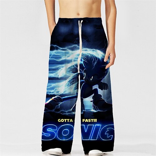 

Kids Boys Pants Sonic Blue Print Letter Drawstring Spring Summer 3D Print Street 3-10 Years / Active / Streetwear