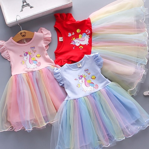 

Bambino Piccolo Da ragazza Vestito Unicorno colore Abito linea A Giornaliero Per eventi Retato Stampa Rosa Rosso Azzurro Tulle Cotone Al ginocchio Senza maniche Da principessa Dolce Vestitini