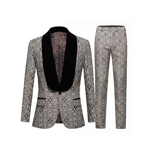 

Black Men's Wedding Tuxedos 2 Piece Shawl Collar Jacquard Tailored Fit Single Breasted One-button 2022
