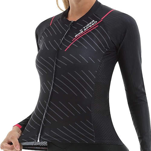 

21Grams Women's Long Sleeve Cycling Jersey Bike Jersey Top with 3 Rear Pockets Mountain Bike MTB Road Bike Cycling Breathable Quick Dry Moisture Wicking Rosy Pink Orange Blue Stripes Spandex Polyester