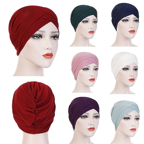 

High Quality Criss Cross Muslim Hijab Inner Hat Underscarf Pull On Islamic Scarf Solid Color Turban Caps Full Headcover Women Headwrap