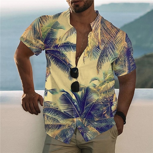 

Homens Camisa Social Camisa havaiana Camisa Gráfica Camiseta Aloha Coqueiro Colarinho Chinês Amarelo Impressão 3D Ao ar livre Casual Manga Curta Botão para baixo Imprimir Roupa Moda Designer Casual