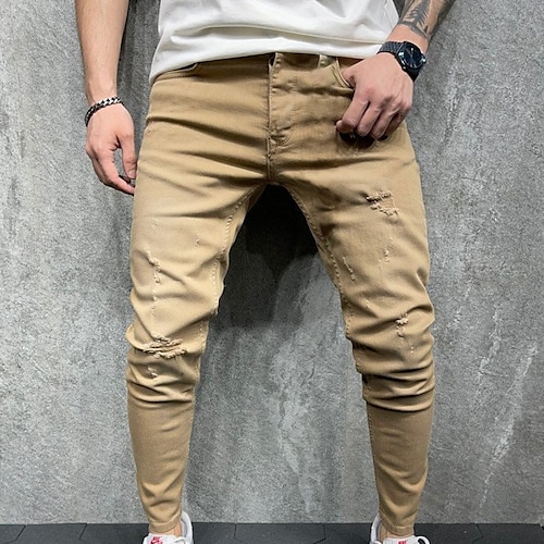 

Herre Skinny Jogger Bukser Casual bukser Lomme Helfarve Komfort Åndbart Afslappet Daglig Bomuldsblanding Sport Mode Kakifarvet Beige Mikroelastisk