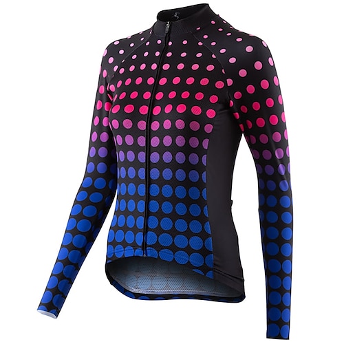 

21Grams Women's Cycling Jersey Long Sleeve Bike Jersey Top with 3 Rear Pockets Mountain Bike MTB Road Bike Cycling Breathable Quick Dry Moisture Wicking Reflective Strips Red Blue Polka Dot Polyester