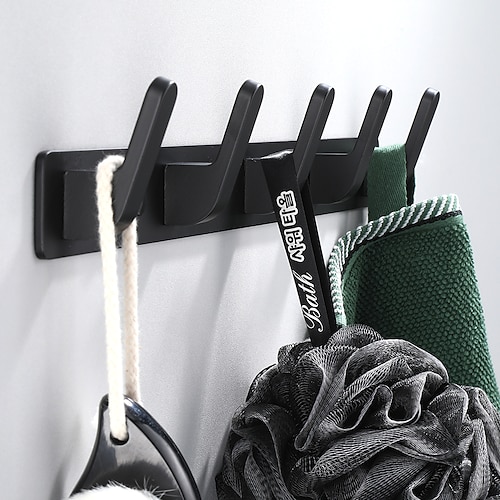 

Coat Hooks Rack Wall Mounted, Heavy Duty Stainless Steel Matte Black Coat Hanger for Towel Bag Clothes Hat, 5 Hooks