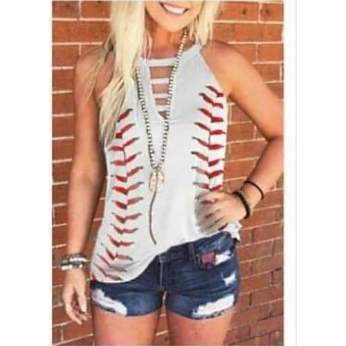 

Women's Graphic Patterned Holiday Weekend Tank Top Camis Sleeveless Cut Out Print Round Neck Casual Streetwear Tops White Black Gray S