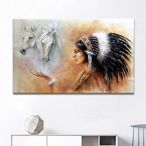 

1 Panel People Prints Posters/Picture Indian Woman And Horse Modern Wall Art Wall Hanging Gift Home Decoration Rolled Canvas No Frame Unframed Unstretched Multiple Size