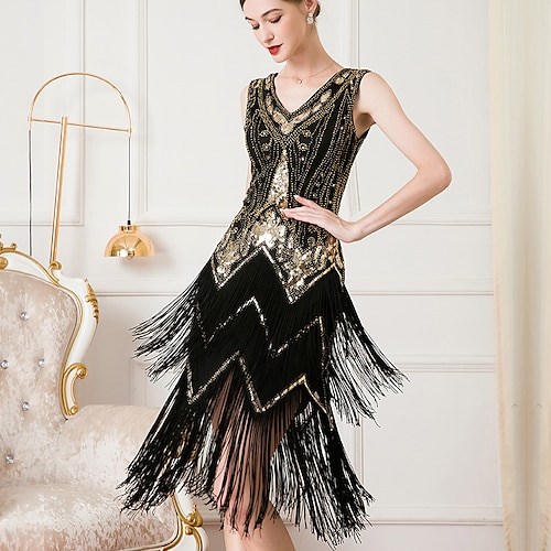 

Il grande Gatsby Charleston Ruggenti anni '20 1920s Abito da cocktail Abito vintage Vestito del flapper Abito da ballo Per donna Con lustrini Nappa Costume Vintage ▾ Cosplay Serata / evento Festival