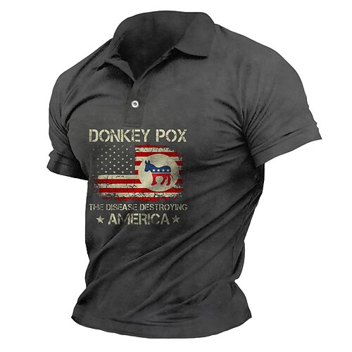

Men's Collar Polo Shirt Golf Shirt Letter National Flag Turndown Green Gray 3D Print Outdoor Street Short Sleeves Button-Down Print Clothing Apparel Fashion Designer Casual Breathable / Summer