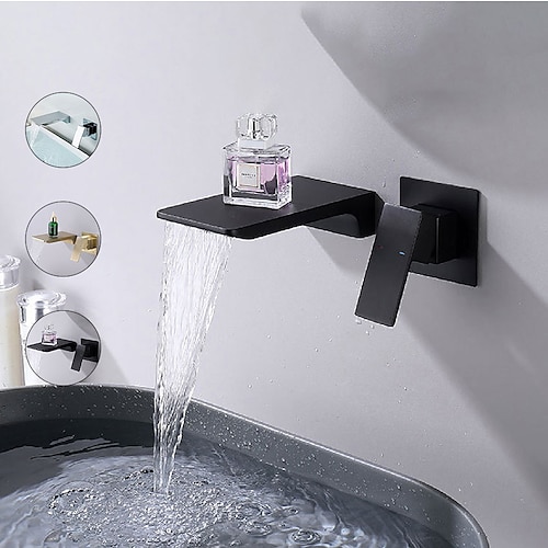 

Waterfall Wall Mounted Bathroom Sink Faucet Matte Black Single Handle 2 Hole Lavatory Faucet Solid Brass Basin Mixer Tap Black/Gold/Chrome