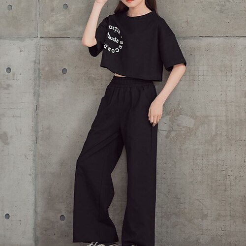 

2 Pieces Kids Girls' T-shirt & Pants Clothing Set Outfit Letter Short Sleeve Print Cotton Set Vacation Daily Casual Spring Summer 4-12 Years Black Khaki