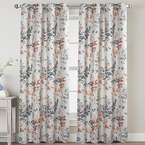 

2 Panels Linen Blackout Curtains Grommet Thermal Insulated Window Curtains for Bedroom,Window Treatment Curtain Floral Light Blocking Drapes