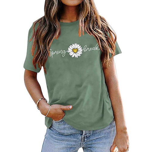 

Women's T shirt Tee Basic Print Flower / Floral Basic Round Neck T-shirt Sleeve Stard Summer pea green Black Blue Dark Red Dark Pink