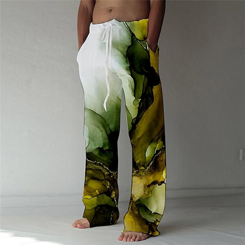 

Men's Trousers Beach Pants Drawstring Elastic Waist 3D Print Color Block Abstract Graphic Prints Comfort Soft Casual Daily Fashion Designer Green Blue