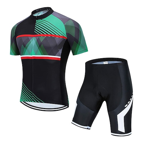 

21Grams Men's Cycling Jersey with Shorts Short Sleeve Mountain Bike MTB Road Bike Cycling Black Red Green Black Geometic Bike Clothing Suit 3D Pad Breathable Quick Dry Moisture Wicking Back Pocket