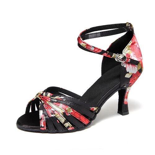 

Women's Latin Shoes Dance Shoes Training Professional Ballroom Dance Pattern / Print Heel Pattern / Print Vintage High Heel Peep Toe Cross Strap Adults' Black / Red / Satin