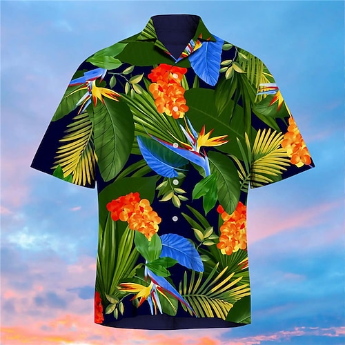 

Men's Shirt 3D Print Leaves Turndown Street Casual Button-Down Print Short Sleeves Tops Designer Casual Fashion Breathable Green / Summer
