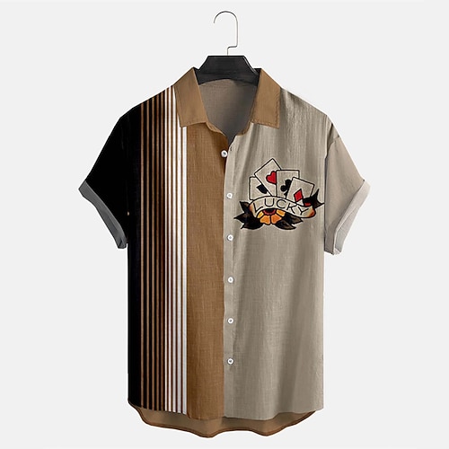 

Men's Shirt Print Poker Turndown Street Daily Button-Down Print Short Sleeve Tops Casual Fashion Breathable Comfortable Brown