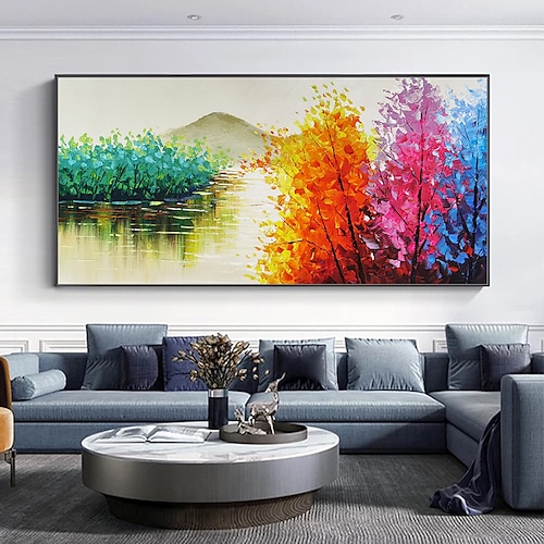 

Mintura Handmade Oil Paintings On Canvas Wall Art Decoration Modern Abstract Trees Landscape Picture For Home Decor Rolled Frameless Unstretched Painting