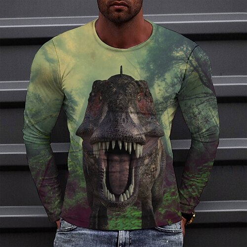 

Men's T shirt Tee Tee Graphic Round Neck Green 3D Print Casual Daily Long Sleeve Print Clothing Apparel Fashion Designer Comfortable Big and Tall