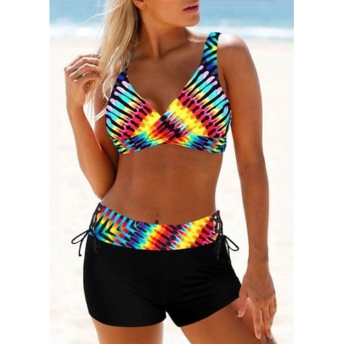 

Mujer Bañadores Bikini 2 piezas Normal Traje de baño Cintura alta Estampado Colorido Arco Iris Acolchado Escote en V Trajes de baño Deportes Vacaciones Sensual / Con Tirantes / nuevo