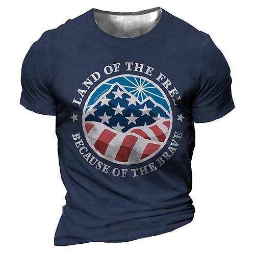 

Men's Unisex T shirt Tee 3D Print Graphic American Flag Crew Neck Street Daily Print Short Sleeve Tops Designer Casual Big and Tall Sports Blue / Summer