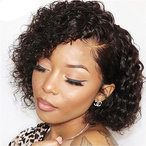 

Short Bob Curly Pixie Cut Wig 13x4x1 Transparent Lace Front Human Hair Wigs For Black Women PrePlucked Hairline 150% Remy