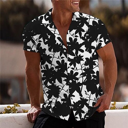 

Men's Shirt 3D Print Floral Turndown Street Casual Button-Down Print Short Sleeve Tops Designer Casual Fashion Breathable White / Summer