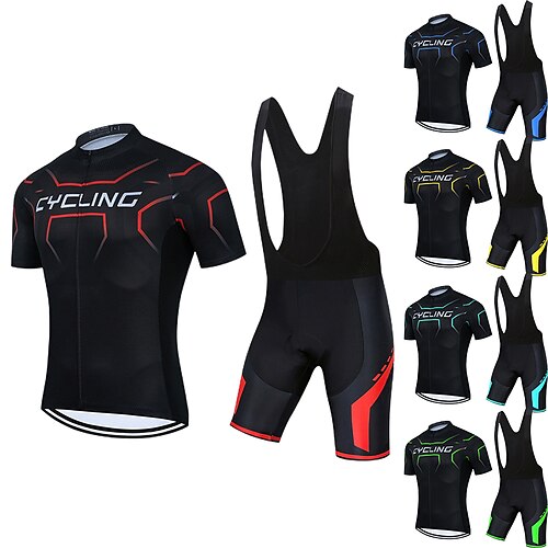 

Men's Short Sleeve Cycling Jersey with Bib Shorts Blue Bike 3D Pad Breathable Quick Dry Sports Graphic Clothing Apparel