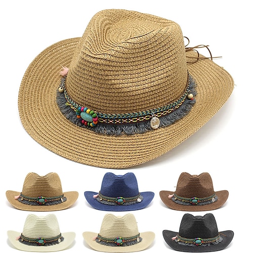 

1 pz elegante nappa cappelli da spiaggia per le donne cappelli di festa delle signore del cappello del sole estate cappelli di paglia pieghevole coppia di viaggio cappello visiera da cowboy