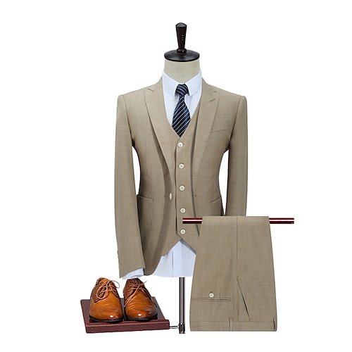 

Light Brown Solid Color TR Men's Suits 3 Piece