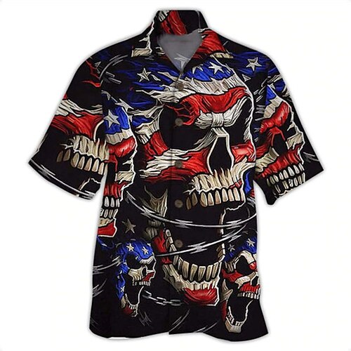 

Men's Shirt 3D Print Skull Turndown Street Daily 3D Button-Down Short Sleeve Tops Casual Fashion Comfortable Beach Black