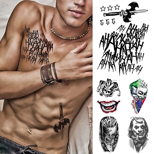 

5PCS Waterproof Temporary Tattoo Sticker Skull Joker Clown Halloween cosplay Flash Tattoos Body Art Arm Fake Tatoo Men Women