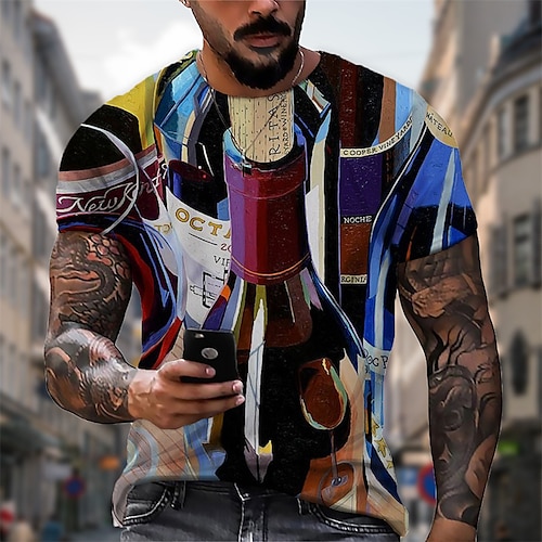 

Homme Unisexe T shirt Tee Imprimés Photos Bouteille de vin Col Ras du Cou Bleu 3D effet Extérieur Plein Air Manches Courtes Imprimer Vêtement Tenue Sportif Design Casual Grand et grand / Eté / Eté