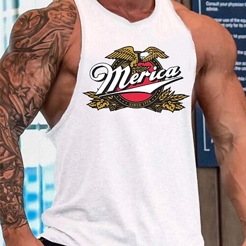 

Men's Tank Top Vest Hot Stamping Graphic Patterned Letter Round Neck Street Casual Print Sleeveless Tops Casual Fashion Comfortable Sports White Black Blue / Summer