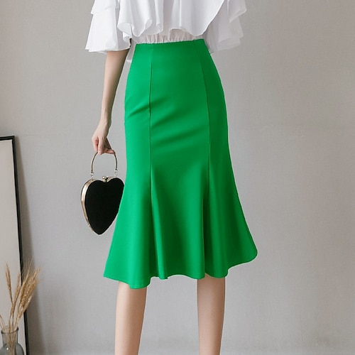 

Women's Skirt Trumpet / Mermaid Midi Cotton Blend Green Black Skirts Winter Ruffle Without Lining Fashion Date Casual Daily S M L