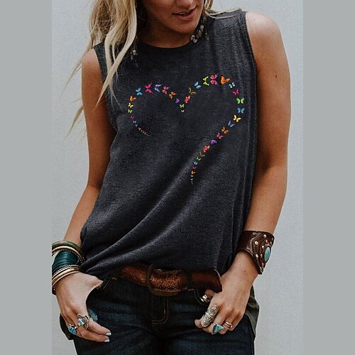 

Women's Tank Top Blue Purple Pink Graphic Butterfly Print Sleeveless Daily Holiday Basic Round Neck Regular Butterfly S / Heart