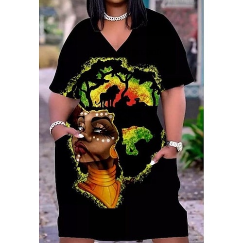 

Adults Women's Plus Size African Print Kitenge Boho Dress Modern African Outfits For Party Polyester Masquerade Dress