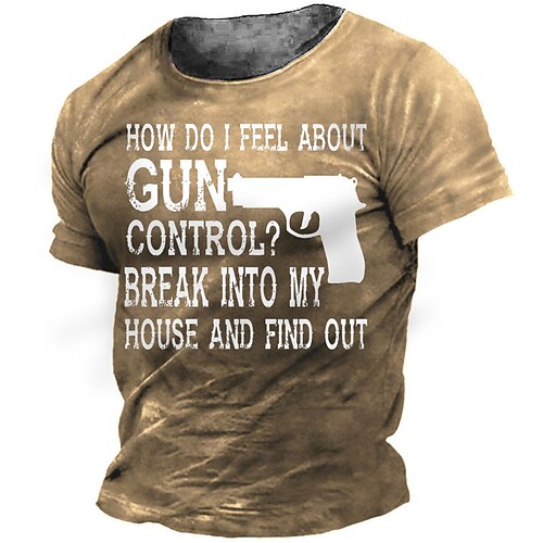

Men's Unisex T shirt Tee 3D Print Graphic Prints Weapon Letter Crew Neck Street Daily Print Short Sleeve Tops Designer Casual Vintage Big and Tall Black Army Green Khaki / Summer