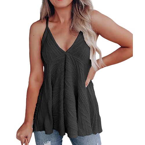 

Mujer Camisola Camiseta sin mangas Camis Negro Blanco Rosa Plano Túnica fluida Sin Mangas Festivos Fin de semana Ropa de calle Casual Escote en Pico Regular S